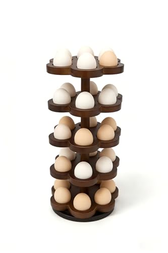Wooden Egg Holder Countertop 360° Rotating, Egg Rack for 30 Eggs, Spiral Egg Storage Organizer for Kitchen Counter, Farmhouse Fresh Chicken Egg Dispenser for Home, Family ,easter egg.(Brown) - color: Brown