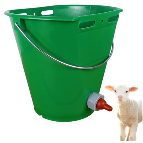 Goat Feeder Feed Bucket, 8L Large Capacity Livestock Milk Goat Feeder with Nipple, Green Sheep & Baby Bottle Bucket for Calves, Lambs, and Kids, 1 Mouth - color: 1 Mouth