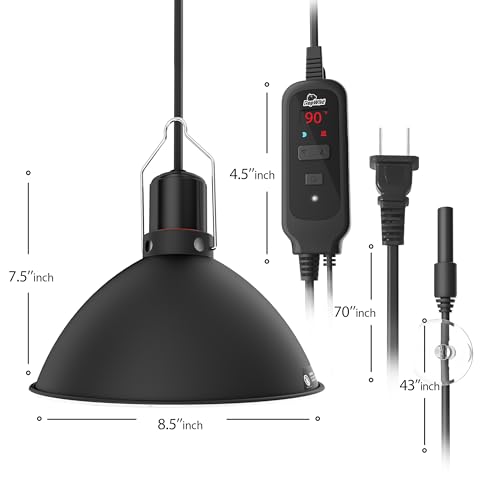 Reptile Light Fixture with Dimming Thermostat, 8.5 Inch Deep Dome Lamp Fixture with Temperature Controller for Bearded Dragon, Turtle, Snake and Lizard Tanks, Max 150W - size: 8.5 inch deep