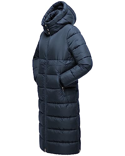 Womens Winter Maxi Long Parka Coats Puffer Down Quilted Jacket with Hood - color: Navy-303, size: Large