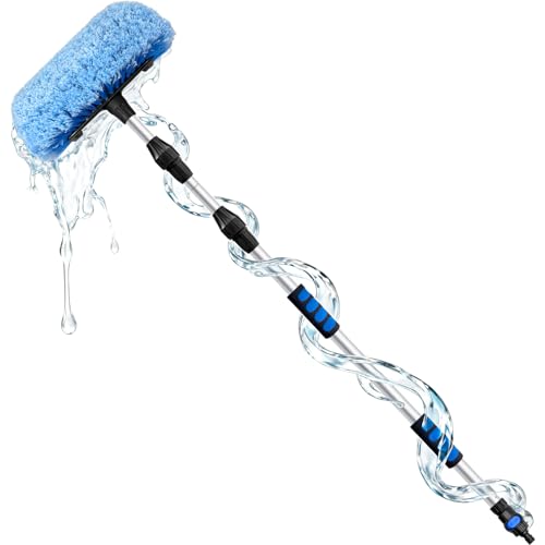 ARTIPOLY 5-12 Foot (20ft Reach) Car Wash Brush with 12-Inch Soft Bristle, On/Off Switch Telescopic Car Truck Boat Washing Brush with Hose Attachment for Cleaning RVs, House Siding, Floors and More!