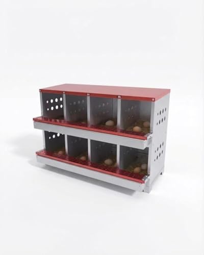 Metal Chicken Nesting Boxes - 8 Hole Wall-Mountable Laying Boxes with Lid & Roll-Away Egg Collection, Weatherproof Galvanized Steel, Includes 8 Fake Eggs for Chicken Coop, Red - color: Red, size: 8 compartment with Egg collection box