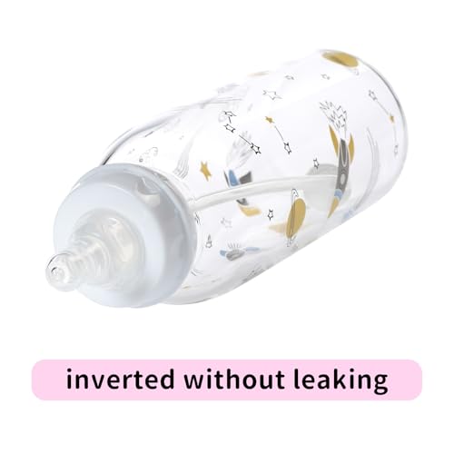 CutiePlusU Adult Glass Feeding Bottle Cute Printed Large Size Baby Bottles Cosmic Adventurer 13.5Oz/400ML - color: Cosmic Adventurer
