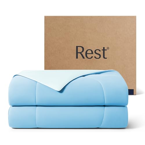 REST® Evercool® Cooling Comforter, Twin/Twin XL, Blanket for Hot Sleepers, All Season Bedding to Keep Cool for Night Sweats, Breathable Lightweight Blanket, 68"x90" Inches, Aqua Blue - color: Aqua Blue, size: Twin / Twin XL (68"x90")