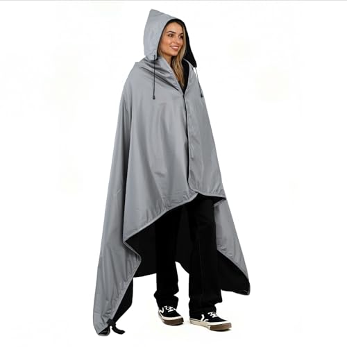 Fleece Waterproof Outdoor Blanket - Windproof Stadium Blanket for Camping, Picnics, and Sports Stay Dry and Comfortable 80"x 58"(Hoodeed, Gray) - color: Grey - Hooded