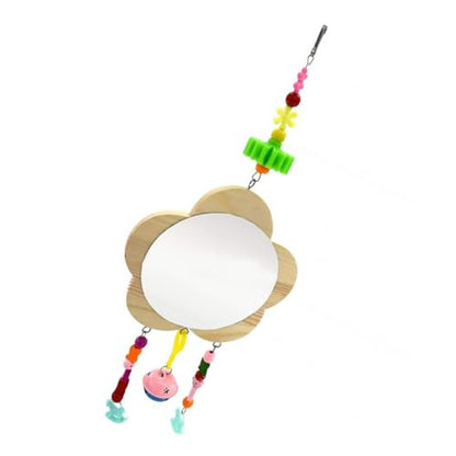 HANABASS Rooster Chicken Hanging Mirror Toy Bell Pendant Interactive Pet Supply for Cages Fun Activity for Hens and Chickens Wooden Design Accessories