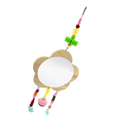 HANABASS Rooster Chicken Hanging Mirror Toy Bell Pendant Interactive Pet Supply for Cages Fun Activity for Hens and Chickens Wooden Design Accessories
