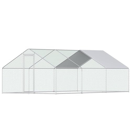 Large Chicken Coop Walk-in Metal Poultry Chicken Run Pen Rabbits Habitat House Spire Shaped Coop with Waterproof and Anti-UV Cover for Outdoor Backyard Farm Use(Steeple 3 Room) - size: 234"L x 118"W x 78"H