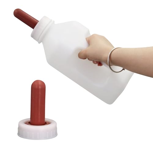 Screw Nipple Calf Feeding Device 2 Quart, Calf Feeding Bottle with Rubber Nipple & Cap, Handle Milk Pot Calf Feeding Supplies
