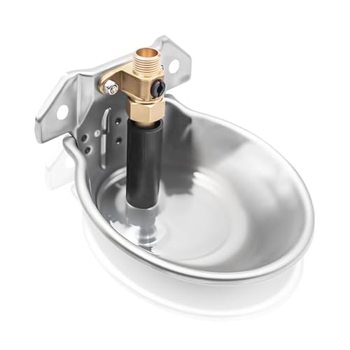 2PCS Automatic Animal Water Bowl, 304 Stainless Steel Livestock Waterer with Float Valve & Drainage Hole, 9Inch Drinker Trough for Horse, Cattle, Goat, Sheep, Pet Dog - Easy Clean(0.6L-1pc) - size: 0.6L-1pc