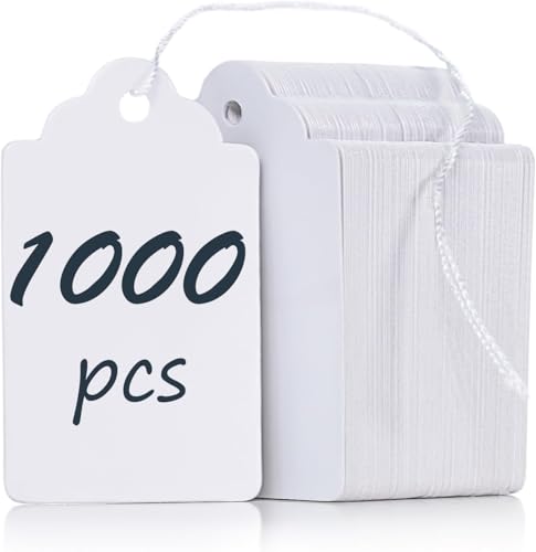 Uniclife 1000 Pcs Price Tags 1.8 Inch Writable Price Labels White Price Display Tags for Pricing Clothing Jewelry Gifts Blank Hang Tags Merchandise White Marking Tags with Strings, 1.8" x 1.05" - color: White, size: 1000 PCS