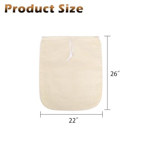 Organic Cotton Brewing Strainer Bag, 100% Unbleached Cotton Bag Reusable Hops and Cold Brew Coffee, for Fruit/Cider/Wine/Beer, Reusable Drawstring Straining XL 22x26 inches