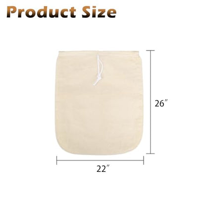 Organic Cotton Brewing Strainer Bag, 100% Unbleached Cotton Bag Reusable Hops and Cold Brew Coffee, for Fruit/Cider/Wine/Beer, Reusable Drawstring Straining XL 22x26 inches