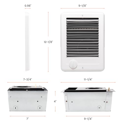 New Upgrade CSC151TW Electric Wall Heater-Complete Unit with Thermostat for Office Garage Indoor Use(Model: CSC151TW, Part: 67509), 5120 BTU, 120 Volt, 1500 Watt, White