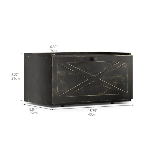 Trironsun Bamboo Bread Box for Kitchen Counter Farmhouse Bread Storage Container Large Capacity Bread Storage Bin Bread Holder (Antique Back) - color: Antique Back
