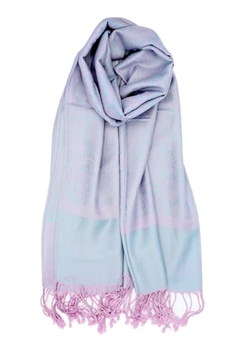 Achillea Two-Tone Vintage Paisley Pashmina Scarf – Lightweight Wrap & Shawl for Dresses, Weddings, Travel, All Seasons - color: Blue Lavender