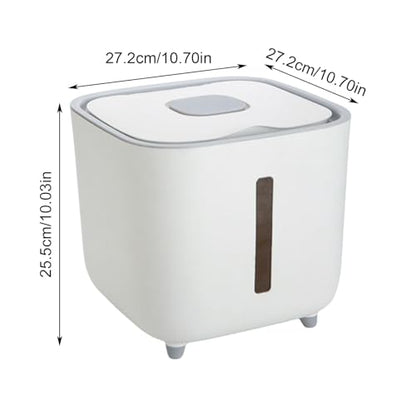 Rice Dispenser - 10kg Airtight Storage Container Clear Window, Bulk Grain Keeper Box, Secure Lid Dry Goods Organizer, Pantry Capacity Solution, Moisture Control Canister | for Kitchen Cereal Pasta - color: White