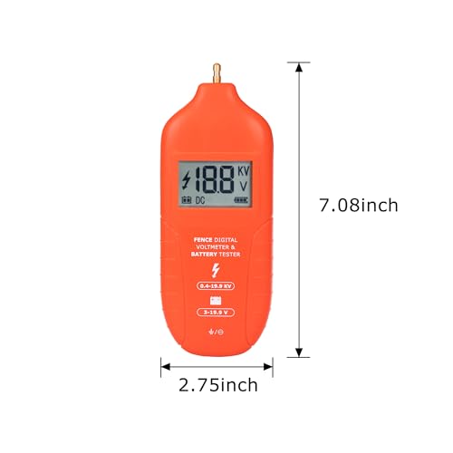 Electric Fence Tester Fault Finder Digital Electric Fence Voltage Tester Max 19.9kv, Fence Voltage Tester with Large LCD Display, Grounding & 1.5V Battery Included