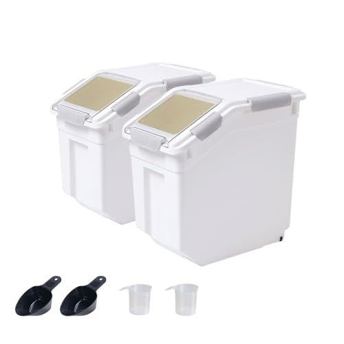 Airtight Flour Storage Container 25 lb Rice Storage Container with Wheels Seal Locking Lid, Food Containers with Measuring Cup& Scoop for Flour, Rice, Grain, Cyan 2Pack - color: Cyan 2 Count