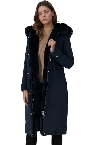 RISISSIDA Women Winter Parka Puffy Coat for Deep Cold,Thicken Puffer Jacket with Long Fur Collar Hooded,Warm Bubble Overcoat - color: Blue, size: X-Large