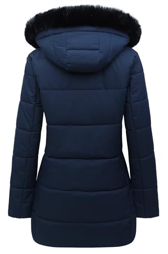 MOERDENG Women's Winter Puffer Coat Thicken Fleece Lined Down Jacket Waterproof Faux Fur Detachable Hooded Parka - color: Navy, size: Large