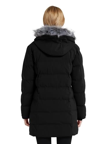 wantdo Women's Long Quilted Winter Coat Thicken Puffer Jacket with Faux Fur Hood - color: Black, size: Large