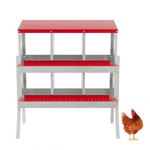 IDEALHOUSE Chicken Nesting Box, Galvanized Steel Laying Box with Rustproof & Roll-Away Egg Design, for Hens, Red 6 Compartment with Bracket - color: Red, size: 6 compartments (with bracket)