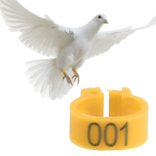 100Pcs Birds Leg Rings, 8mm Pigeon Leg Bands 001 to 100 Numbered Plastic Clip on Identification Rings for Chicks Parrots Finch Dove Lovebird Quail Bantam Lovebirds (Yellow) - color: Yellow