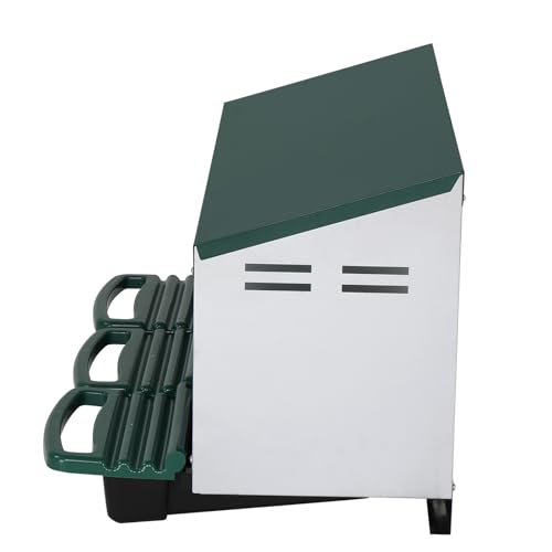 3 Compartment Roll Out Chicken Nesting Box, Steel Plastic Hen Laying Box with Perch, Green Sloped Roof 31.9x20.1x18.5in Poultry Nest for Backyard Chicken Coop Egg Collection