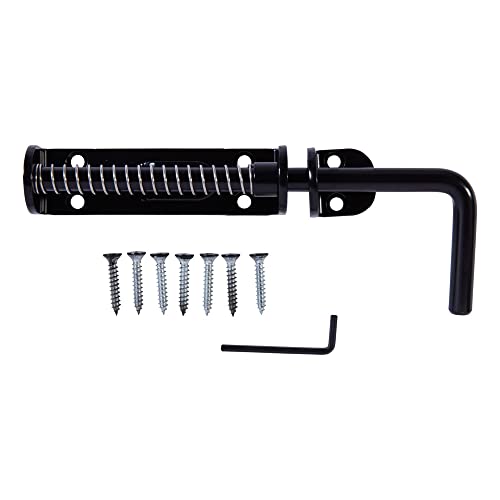 National Hardware N109-214 V1142 Spring Loaded Heavy Duty Sliding Door Bolt Latch - Black Steel Security Lock for Gates, Sheds and Stalls - Left or Right Hand Operation - color: Black