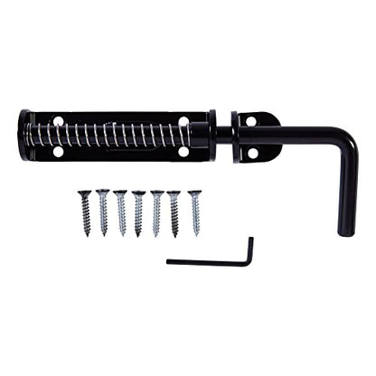 National Hardware N109-214 V1142 Spring Loaded Heavy Duty Sliding Door Bolt Latch - Black Steel Security Lock for Gates, Sheds and Stalls - Left or Right Hand Operation - color: Black