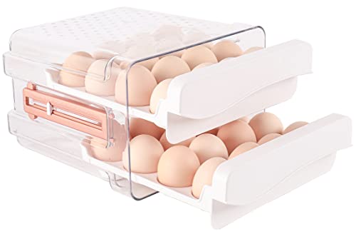Sooyee 32 Capacity Egg Holder for Refrigerator with Time Scale,Egg Container for Refrigerator,2 Drawers Egg Storage Container/Organizer/Bin - size: 32 Capacity