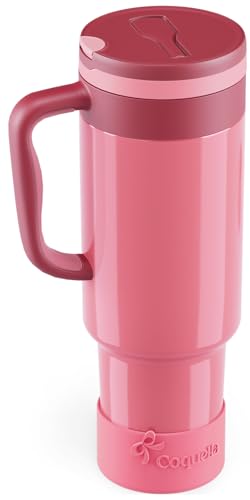 40 oz Insulated Tumbler with Handle and Push-Button Straw Lid, Stainless Steel Travel Cup for Gym Office, Leakproof, BPA-Free, Cup Holder Friendly, Bow Silicone Boot, Pink (Dusty Rose) - color: Dusty Rose