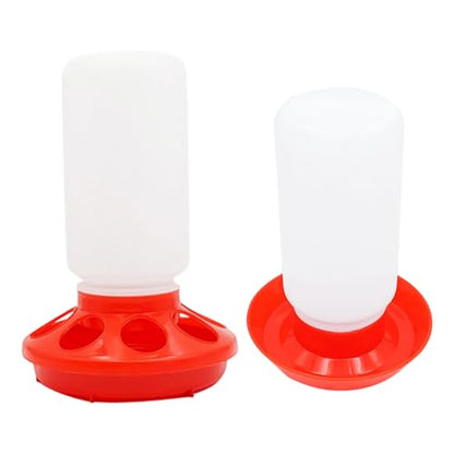 Chick Feeder and Waterer Set, Chick Starter Set 2 in 1, Chicken Waterer and Feeder, 1L Poultry Watering and Feeding Station, Quail Feeders and Waterers for Home Use - color: Red