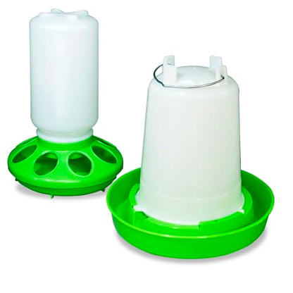 Chick Feeder and Waterer Set for Brooder - Adjustable Height (3 Levels) 0.3Gal Feeder & 0.4Gal Waterer - Automatic Poultry Kit for Baby Chicks, Ducklings