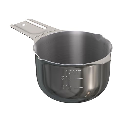 Color Up 1 Cup Measuring Cup (240 ml) – Premium Chrome Stainless Steel, Accurate for Wet & Dry Ingredients, Embossed Markings, Easy-Pour Spouts, Dishwasher-Safe, Kitchen Essential - size: 1 Cup (240 ml) Chrome