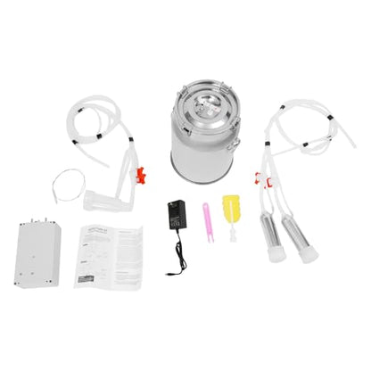 10L Electric Pulsation Milking Machine, Portable Vacuum Pump Milker with Adjustable Pressure Milk Bucket & Tube Cleaning Brushes, Farm Milking Equipment for Cows Goats (10L) - size: 10L