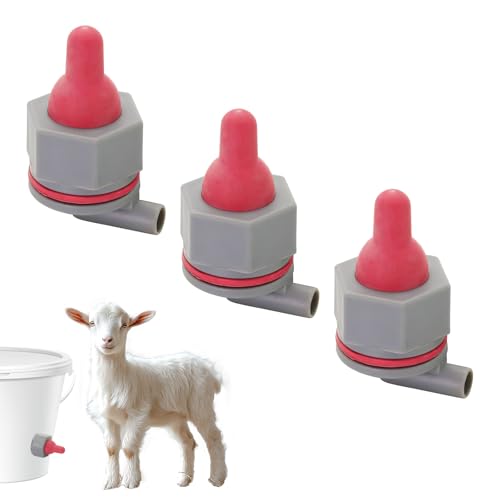 3Pcs Goat Nipple Soft Rubber Sheep Lamb Milk Nipples Soft Rubber Pacifier with Fixed Base for Farm Animal Pet Easy Installation Removal,for Lamb Feeding Small Animal Feeding Supplies - color: Red+Grey, size: 1 Count (Pack of 3)