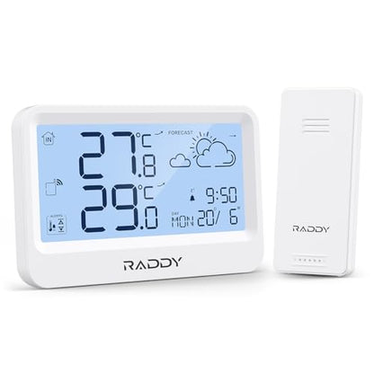 Raddy WF-60 Digital Home Weather Station, Indoor Outdoor Thermometer with Weather Forecast, Professional Temp Monitor with Frost Alarm, Alarm Clock, Battery Operated, for Home Garden