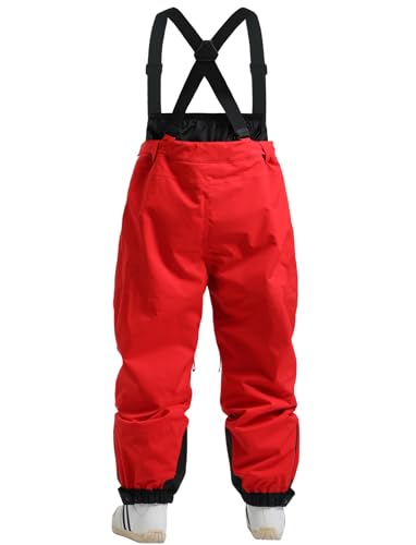 GSOU SNOW Men Women Snowboard Pants-Baggy Ski Snow Bibs | 15K Waterproof Overalls,Insulated Windproof Breathable,Detachable Shoulder Straps - color: Red, size: X-Large