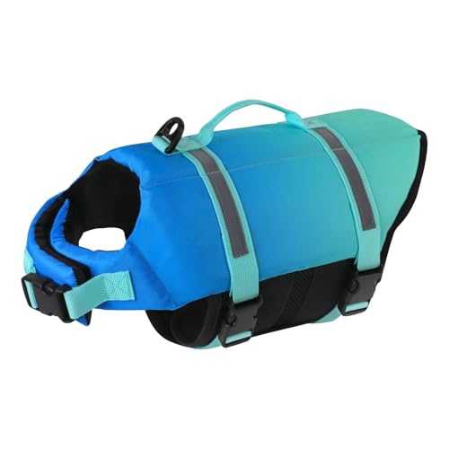 Doglay Dog Life Jacket, Dog Life Vest for Swimming Boating, Adjustable Puppy Life Jacket with Reflective Stripes, Superior Buoyancy Pet Swimming Vest for Small Medium and Large Dogs - color: Gradient Blue, size: XX-Small