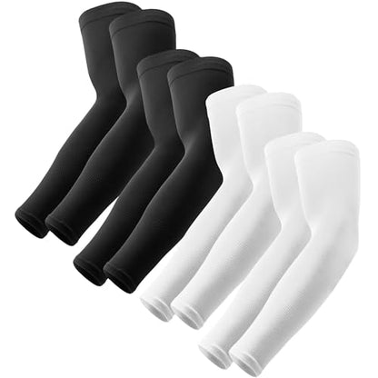OutdoorEssentials UV Sun Sleeves for Men & Women, Cooling Arm Sleeves UPF 50+ | Golf, Tattoo Cover Up, Sun Protection - color: (4 Pairs): 2 Black, 2 White