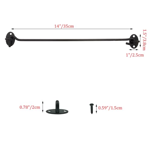 2PCS 14 Inch Stainless Steel Barn Door Hook and Eye Latch Black, Long Privacy Cabin Door Swivel Window Hook, Heavy Duty Gate Latch Holder Easy Lock- for Sliding Door, Garage, Shed, Window - size: 14 Inch - Black