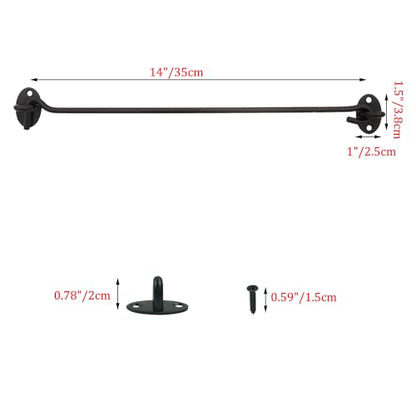 2PCS 14 Inch Stainless Steel Barn Door Hook and Eye Latch Black, Long Privacy Cabin Door Swivel Window Hook, Heavy Duty Gate Latch Holder Easy Lock- for Sliding Door, Garage, Shed, Window - size: 14 Inch - Black