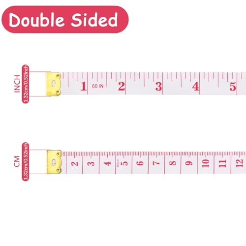 GDMINLO Tape Measure Double Scale Body Sewing Soft Flexible Tailor Craft Vinyl Ruler for Weight Loss Medical Body Measurement, Has Centimetre Scale on Reverse Side 60-inch（Red on White）