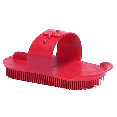 Intrepid International Premium Plastic Curry Comb with Adjustable Hand Strap - Durable Horse Grooming Brush for Mud, Dirt, and Loose Hair Removal - color: Red