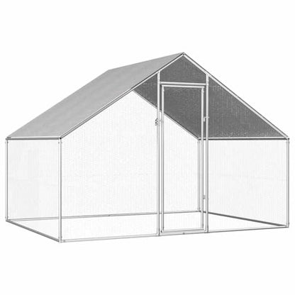 Galvanized Steel Outdoor Chicken Coop 9x6.6x6.3ft Silver Frame with PE Roof, Large Animal Cage for Chickens Ducks Rabbits Aviary Enclosure
