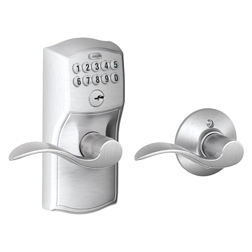 Schlage Camelot Keypad Lock with Lever Handle, Electronic Keyless Door Entry, Auto‑Lock Enabled, Satin Chrome, FE575 CAM 626 ACC - color: Satin Chrome, size: Accent Lever