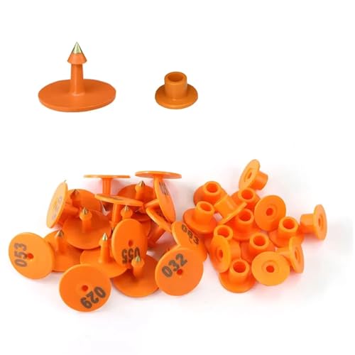 Sheep Ear Tags 1-100 Number Round Pig Ear Label Farm Sheep Rabbit Ear Tag Animal Identification Card 6-Colour Anti-Fall Off Earring for Poultry for Animals(Orange) - color: Orange