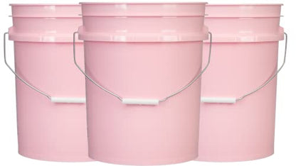 House Naturals 5 Gallon Pink Food Grade Plastic Storage Bucket with Lid Cover (Pack of 3) Made in USA (with White Easy Open Close Lids) - color: With White Easy Open Close Lids